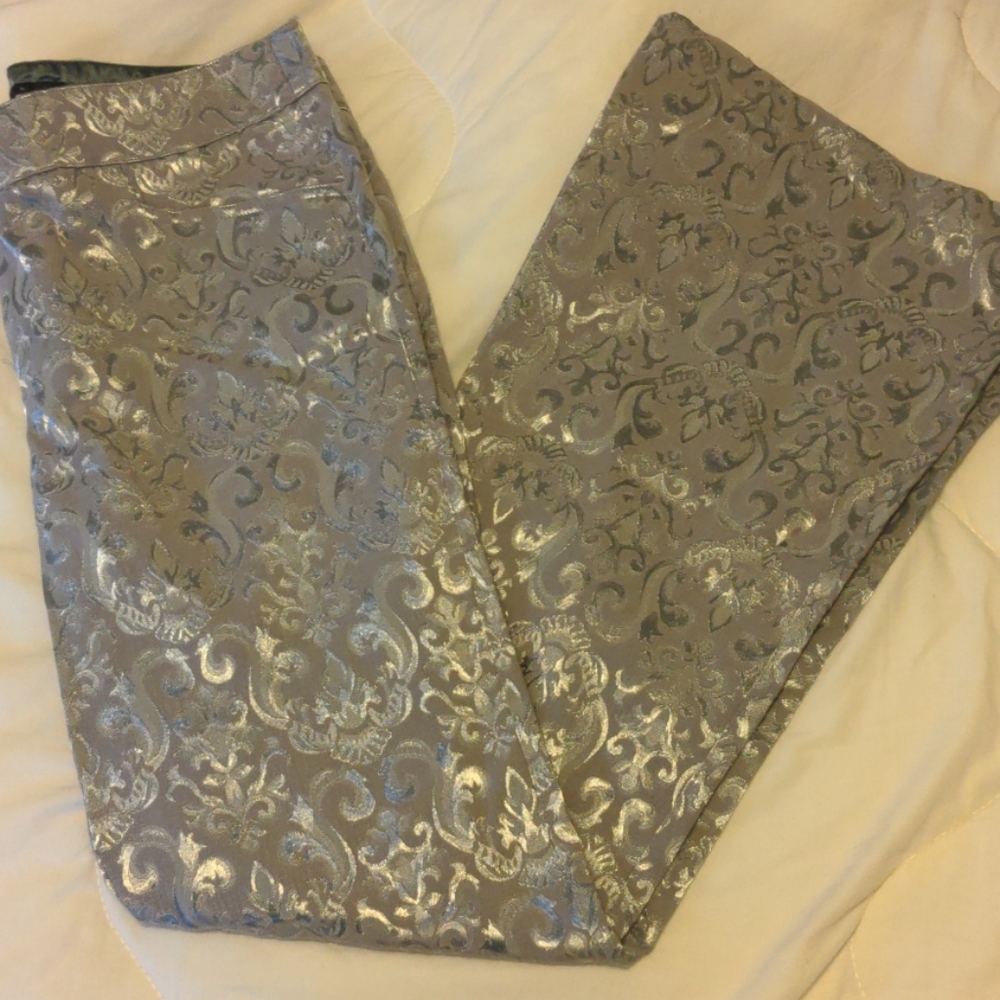 Vintage Funky Silver Pattern Bell Bottom Pants - image 1